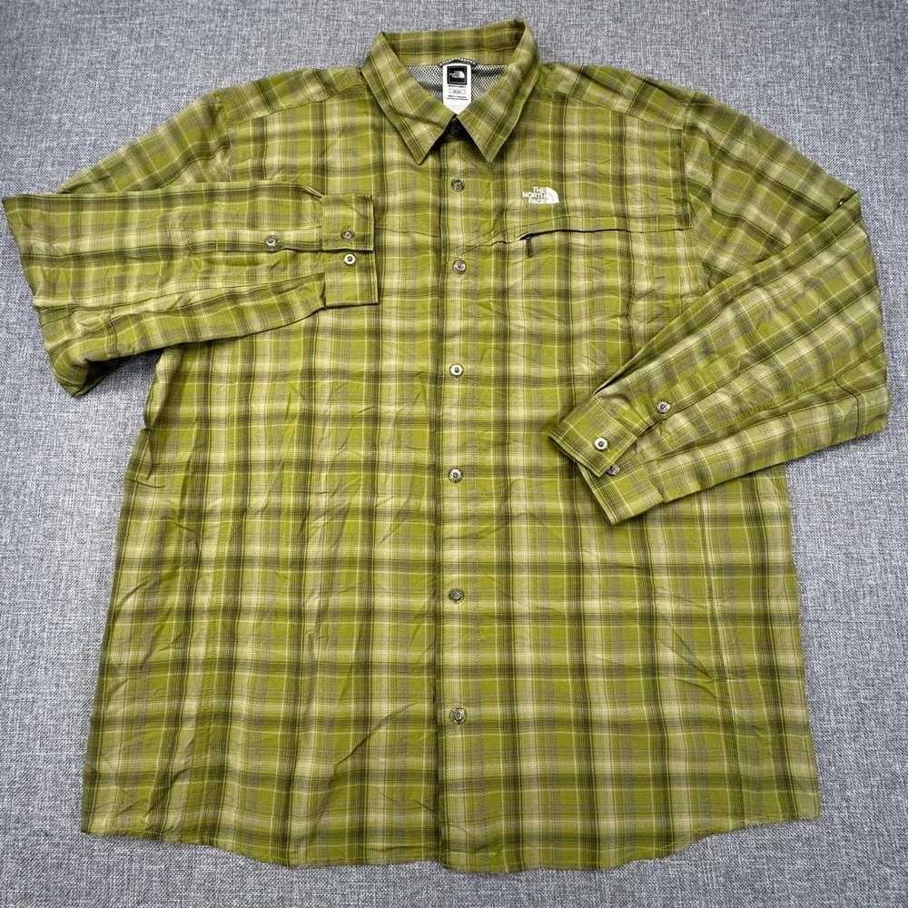 The North Face Shirt Mens XL Green Plaid Vented Nylon Hiking Fishing Long Sleeve